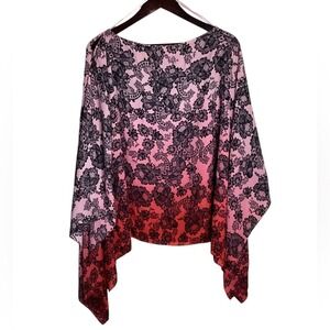 Vince Camuto Women's Pink Black Lace Ombre‎ Poncho Top Size M